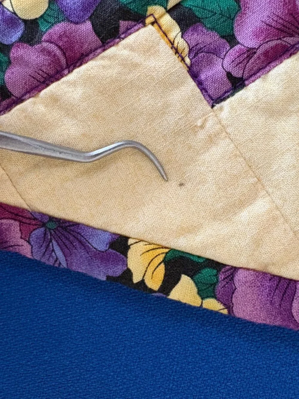 Table Runner Quilted Bear Paw Claw Star Purple Yellow Pansy Floral Handmade
